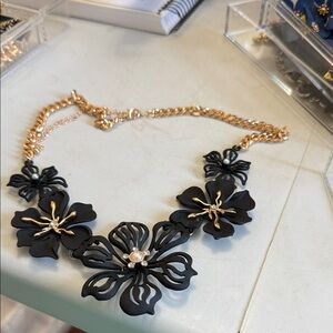 Black statement necklace INC Macys flowers NWOT